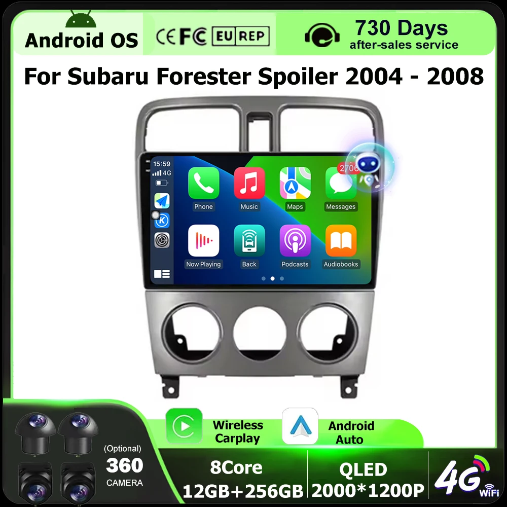 9‘’ For Subaru Forester Spoiler 2004 2005 2006 2007 2008 Android 16 Auto Car Radio Multimedia Player GPS Navigation Stereo DSP