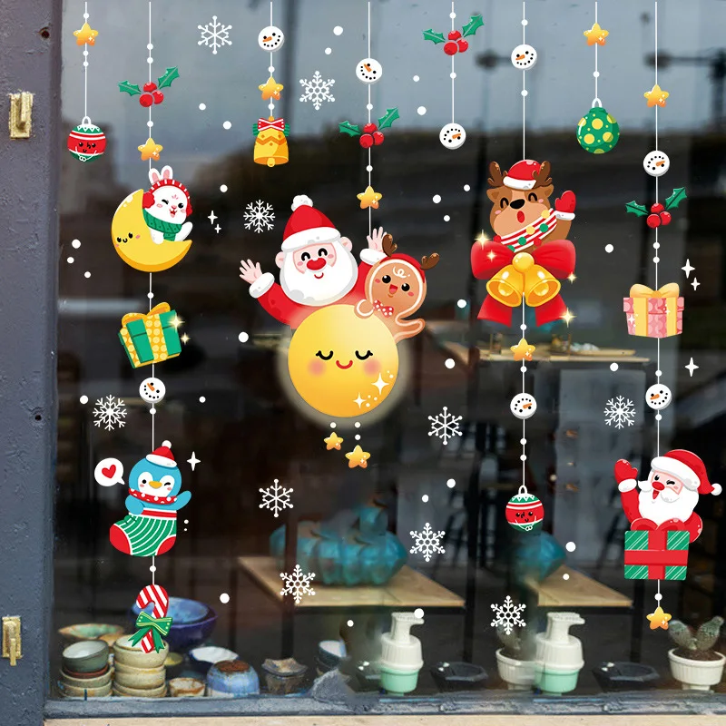 Christmas Decoration Window Stickers Santa Claus Christmas Tree Sticker Xmas Decoration Glass Door Decals Window Clings Stickers