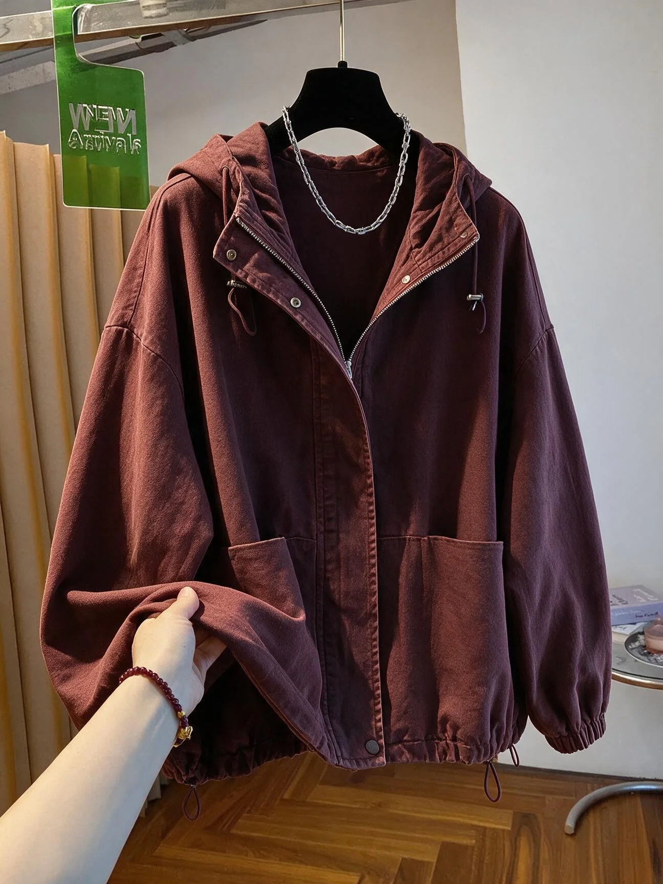 Retro Washed Hooded Jacket Women's Design Spring New Loose Fit Short Outerwear Cotton Commute Style Zipper Decorated Long Sleeve