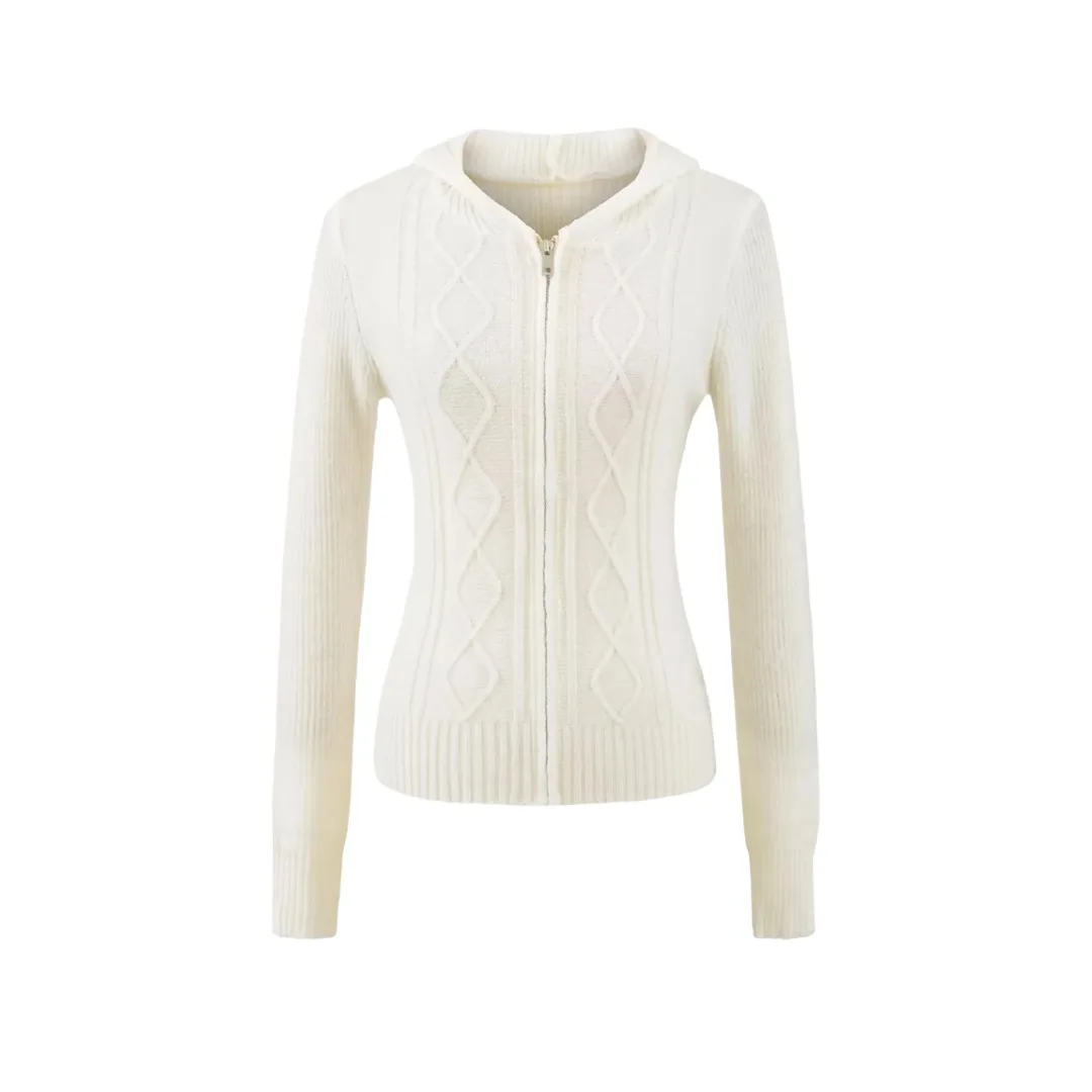 

Women's Knitted Slim Fit Long Sleeve Hoodie Cardigan Pure Color Autumn Winter New Style Tassel Zipper Design Outerwear Sweater