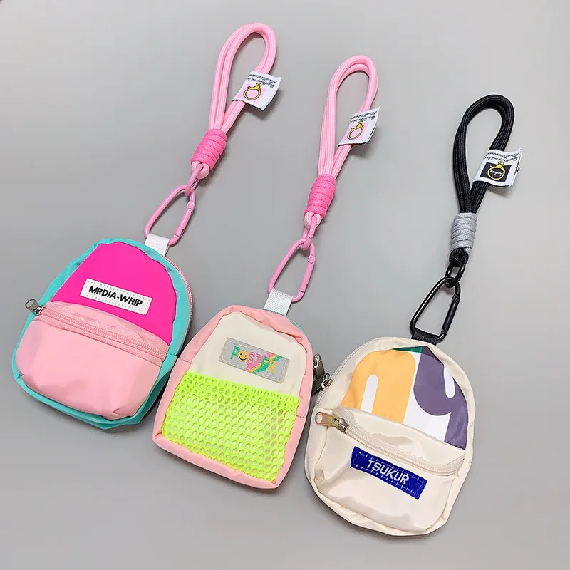 トレンドのカラーブロックチャーム：小さめスクールバッグデザイン、ミニバッグ、コインケース、ストラップ、イヤホンケース、リップ収納