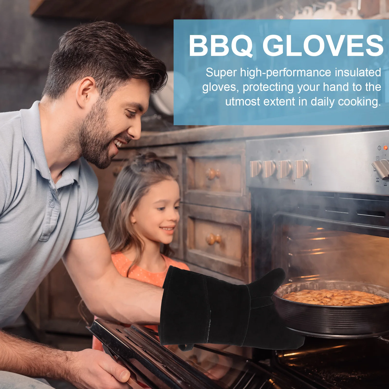 

Insulated BBQ Gloves Fireproof Mitten Pot Holders Heat Resistant Cowhide Welding Soldering