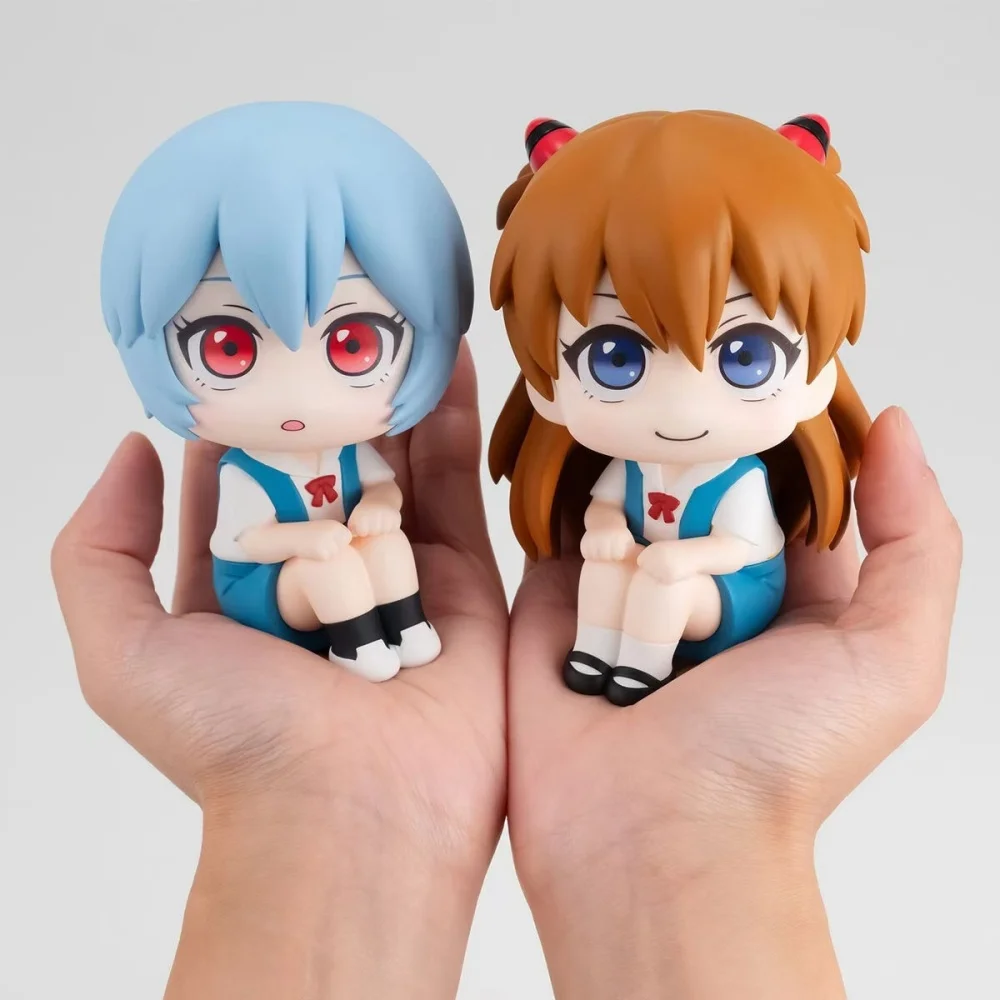 

Anime Characters Q-Version Asuka And Ayanami Sitting Posture Big Head Figurine Model Car Desktop Ornament Gift