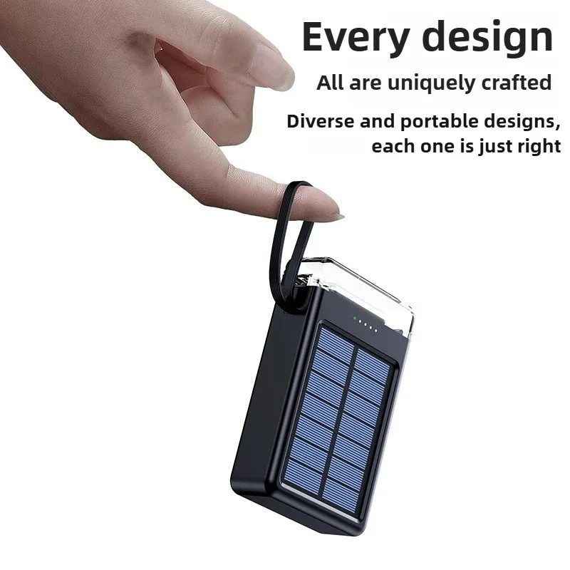 Солнечная батарея 10000 мАч для iPhone, Xiaomi, Samsung, Huawei 4 в 1, встроенные кабели, портативная запасная внешняя батарея