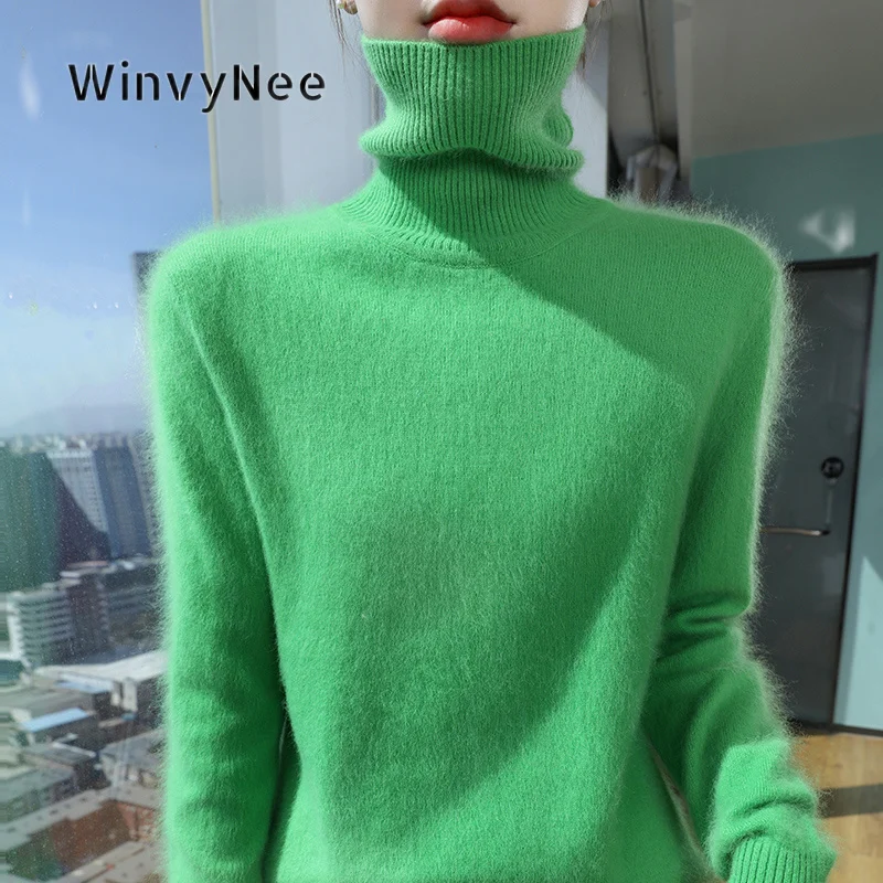 WinvyNee Women Pullover Sweater Mink Velvet Brushed Fabric Silky Turtleneck Long Sleeve Soft Practical Urban Chic Top ZA1248017B