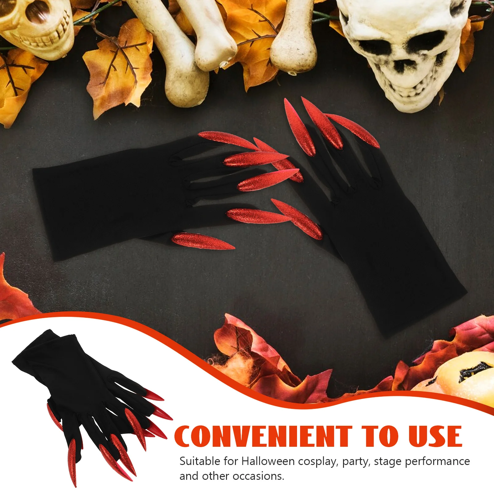 1 par de guantes con garra de fantasma de Halloween, guantes largos para uñas de bruja, accesorios ligeros y cómodos para fiesta de disfraces aterradores