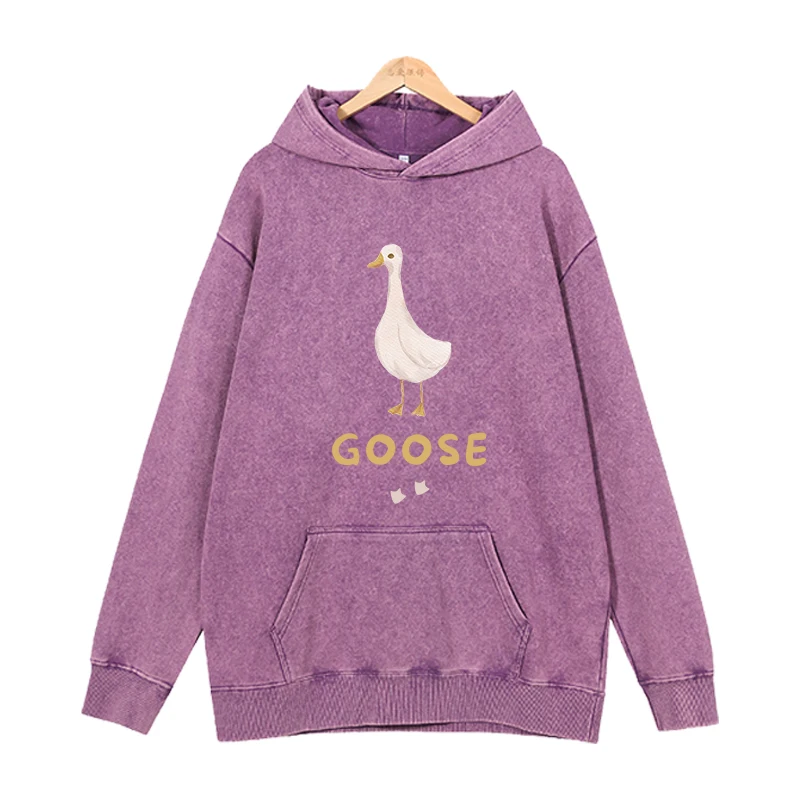 A cute white goose Hoodies Men Look Letter Printed Sweatshirts Women Fashion ASTROWORLD Hooded Pullover Casual Sportwear