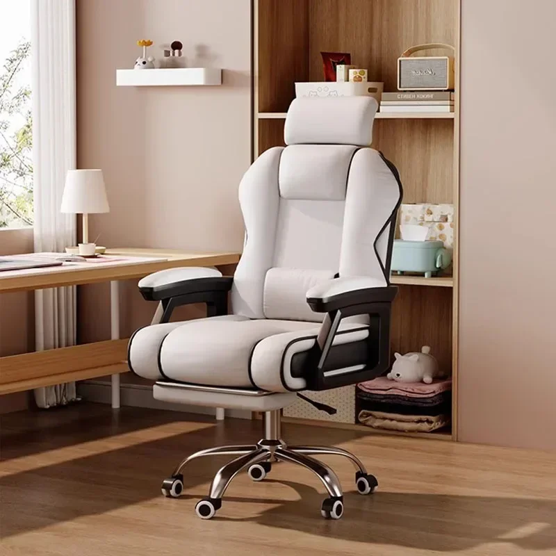 White Mobile Office Chair Padding Swivel High Back Ergonomic Office Chair Recliner Footrest Silla Gamer Office Furniture