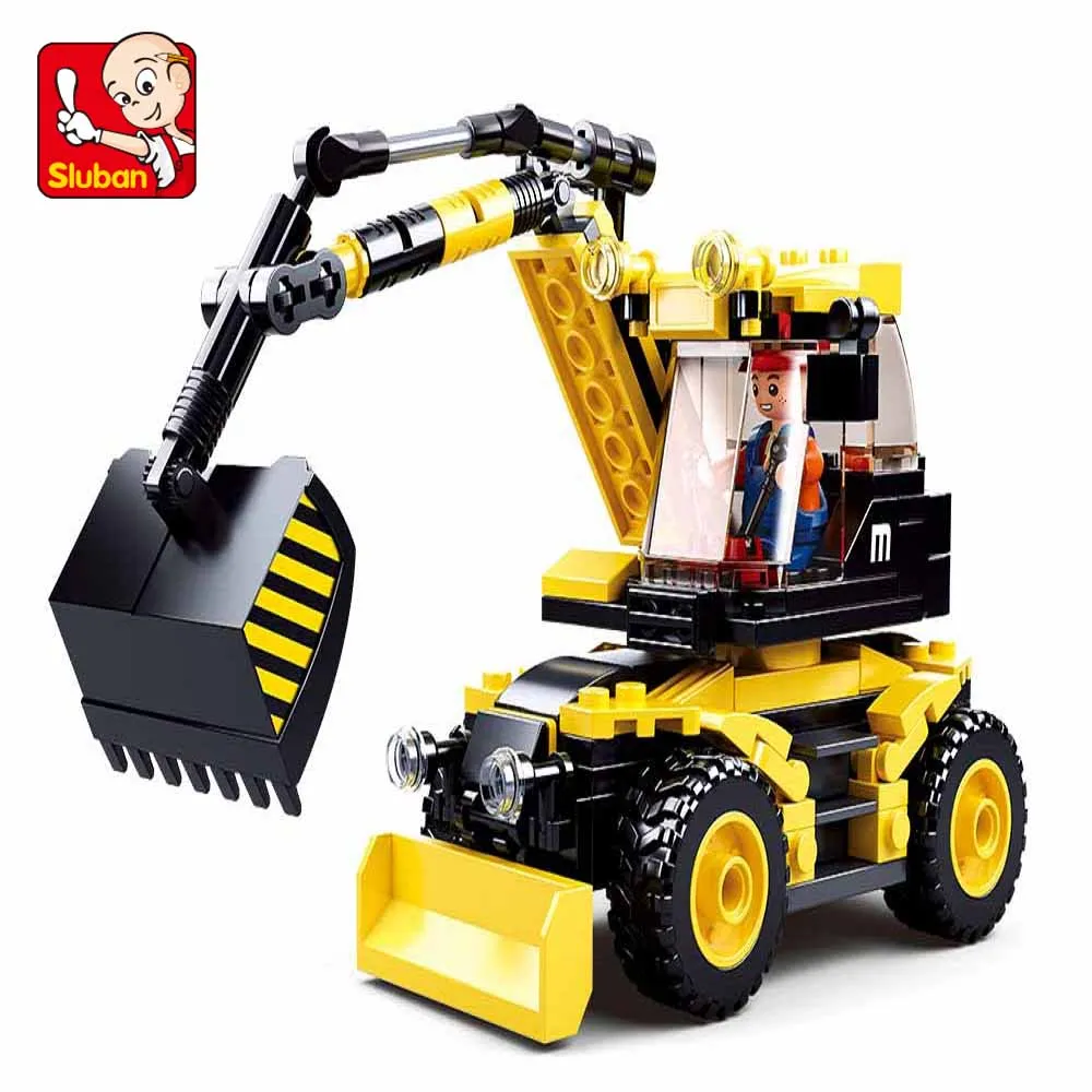 Sluban Building Block Toys City Engineering B0805 Wheeled Excavator 196PCS Bricks Compatbile With Lead Brands Construction Kits