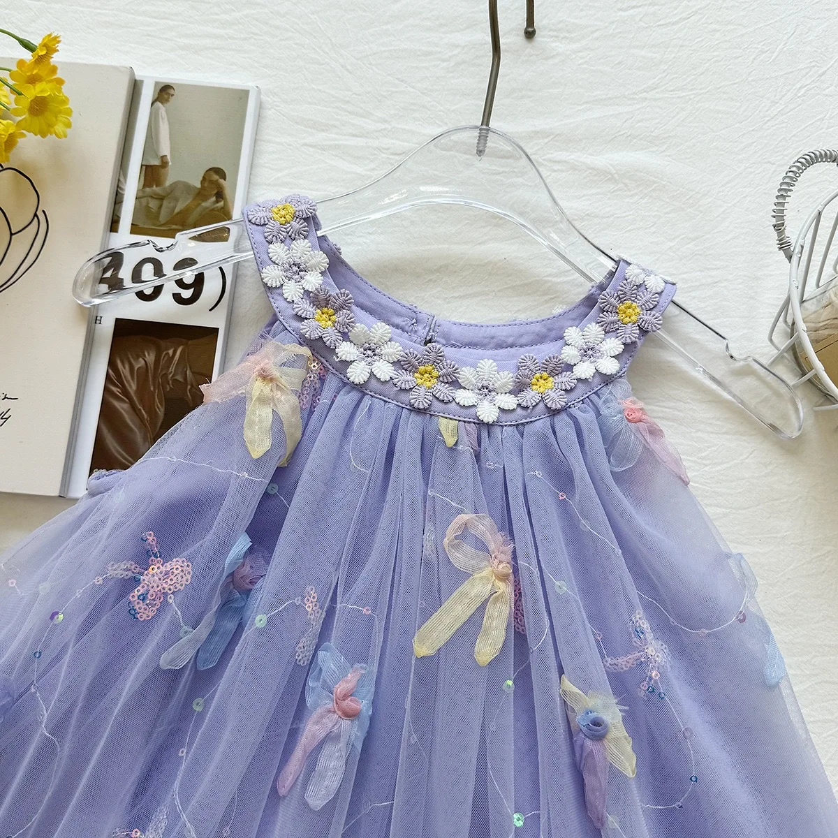 2026 Summer Girls Dress Sleeveless Little Girls Bow Mesh Vest Skirt Children Vacation Style Beach Dress