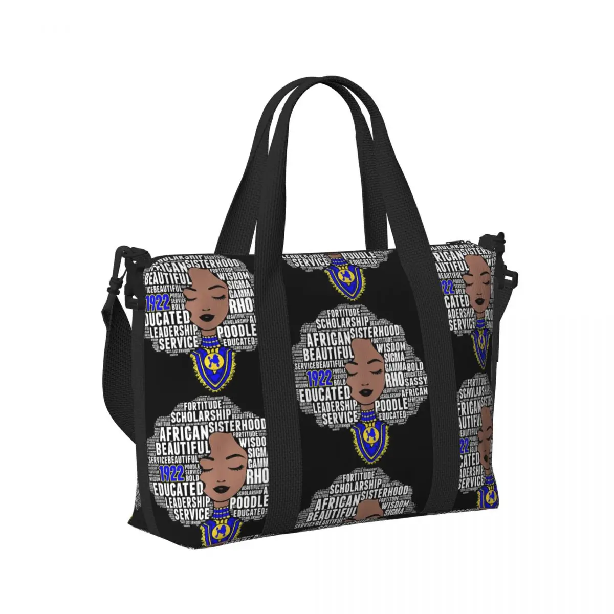 

SGRho Sigma Gamma Rho 1922 Афро Натуральные волосы Слова Пляжная дорожная сумка Сумки-тоут для спортзала Йога Женская дорожная сумка для покупок
