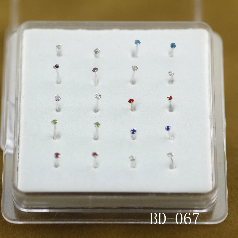 20ps 925 Sterling Silver Four Claw Crystal Nose Studs Simple Fashion Round Crystal Nail & Silver Nose Nose Rings Color Crystal