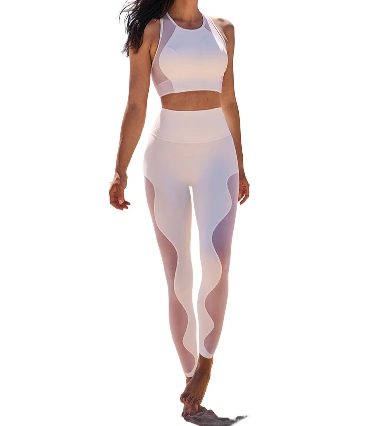 

Breathable Sports Mesh Splicing Vest Tight Versatile Training Top Pilates Training Yoga Set Fitness Two-piece Set