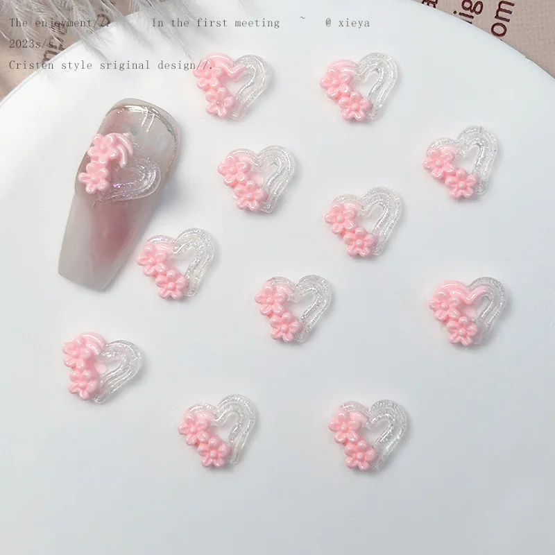 50 Stuks Schattige Roze Bloem Liefde Mini Nail Bedels Accessoires Gemengde Lichtgevende Strik Vlinder Nail Art Decoratie Benodigdheden Zomer Onderdelen