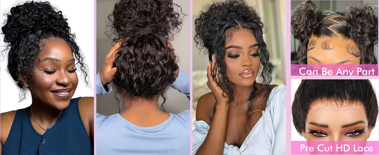 Smilegirl 230% Density Invisible Strap Deep Curly Wave 360 Full HD Glueless Wig 32 Inch Front Human Hair Wig Frontal Wig Wear and Go Daily Party Use