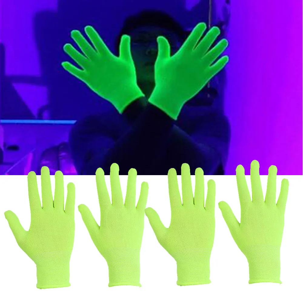 5Pair Glow Party Green Fluorescent Gloves Glowing In The UV Bar Atmosphere Props Black Light Neon Party Supplies