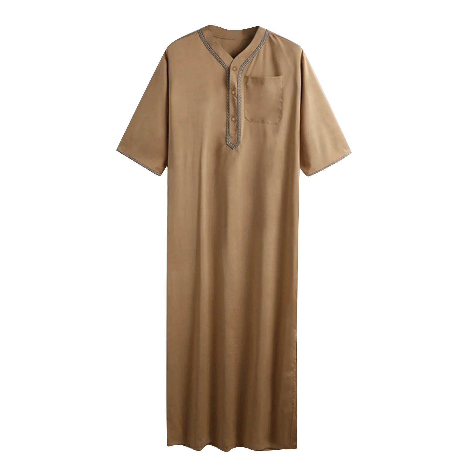 Kaftan de manga curta monocromática masculina, vestes retrô soltas, roupas muçulmanas, islâmicas e árabes, Dubai, Oriente Médio, vintage, novo, 2024