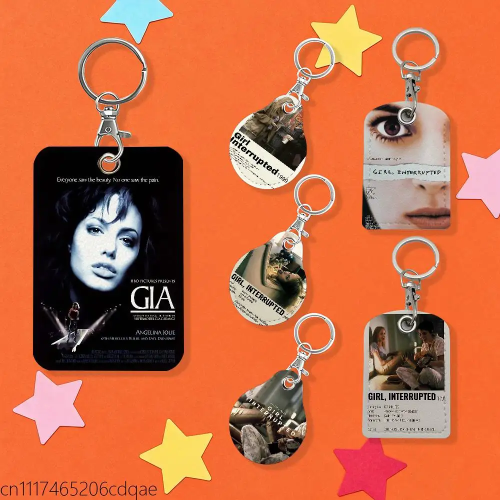 FOR Girl Interrupted Movie 1pcs Leather Card Holder With Key Ring Water Drop Shaped Key Case Keychain Doorlock Accessories