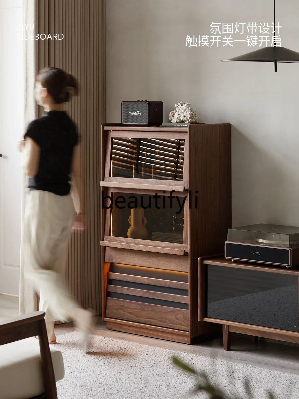 

Cy56 Solid wood chest of drawers Nordic black walnut living room bedroom retro drawer cabinet storage side cabinet