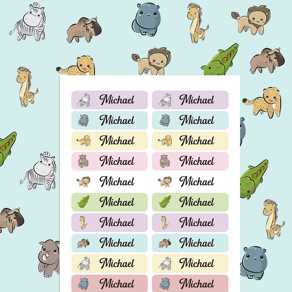 42/126/168pcs animals Custom Name Stickers Scrapbook Stickers Textbook Tag Pencil Label Pencil Stickers School Supplies