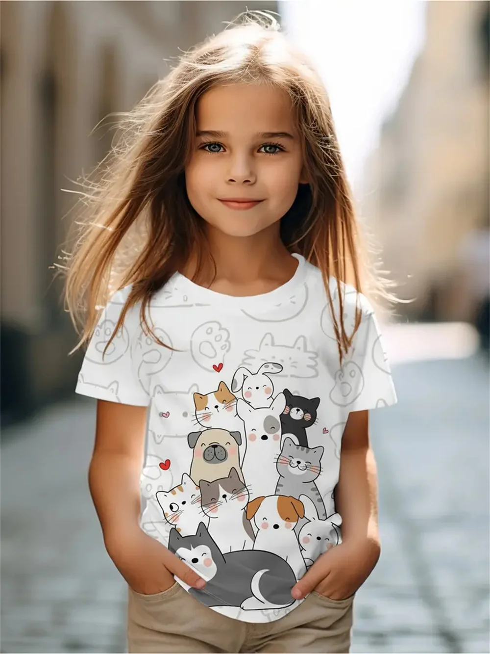 2025 Camisetas casuales, ropa para niñas, nuevas camisetas divertidas con estampado 3d de animales para niñas, camisetas de manga corta a la moda para fiestas