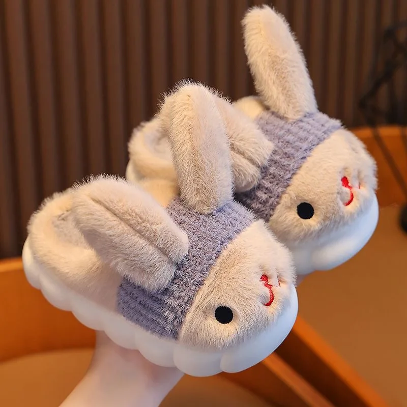 Hot autumn and winter children\'s cotton slippers little rabbit baby home hair slippers boys and girls cute non-slip cotton shoes