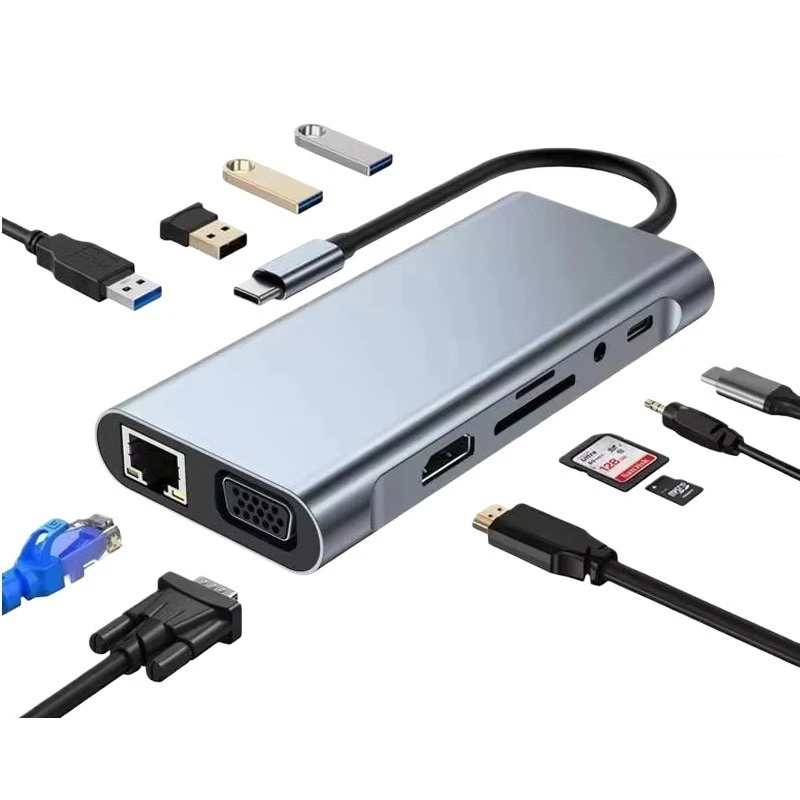 11-in-1 & 7-in-1 Type-C Docking Station, Multi-functional Hub with Ethernet Adapter for Laptop & Pad, USB-C Converter