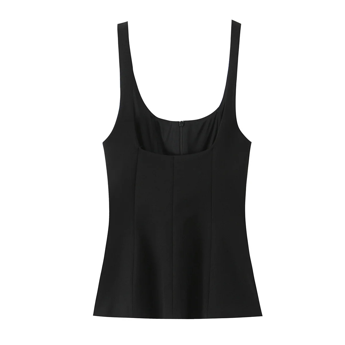 بلوزة صيفية بدون أكمام مع سحاب وحاشية مكشكشة وتصميم بدون ظهر بلون سادة وتنورة قصيرة بحاشية وحزام سباغيتي بدون أكمام #5