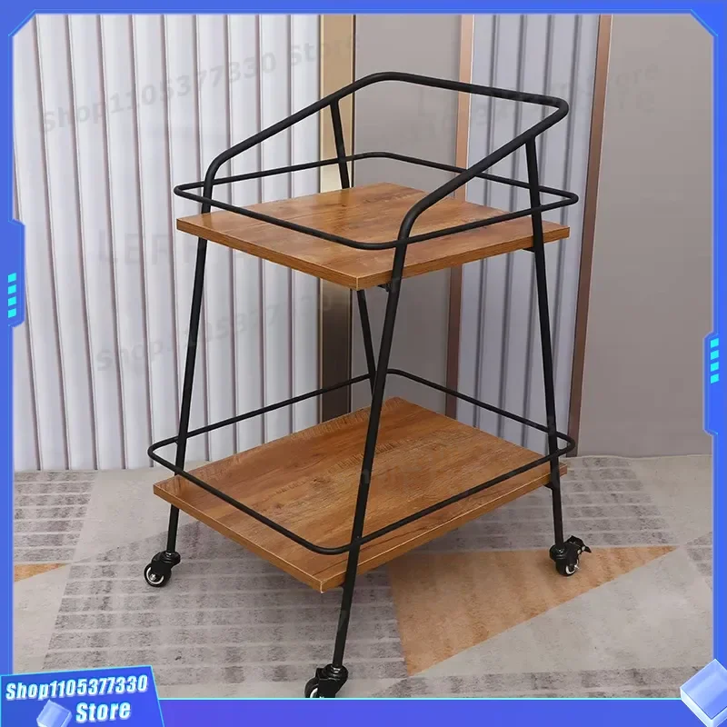 Vintage Medieval Style Rolling Cart Mobile Snack Bar Trolley for Living Room Sofa Side Storage Rack American Country Design