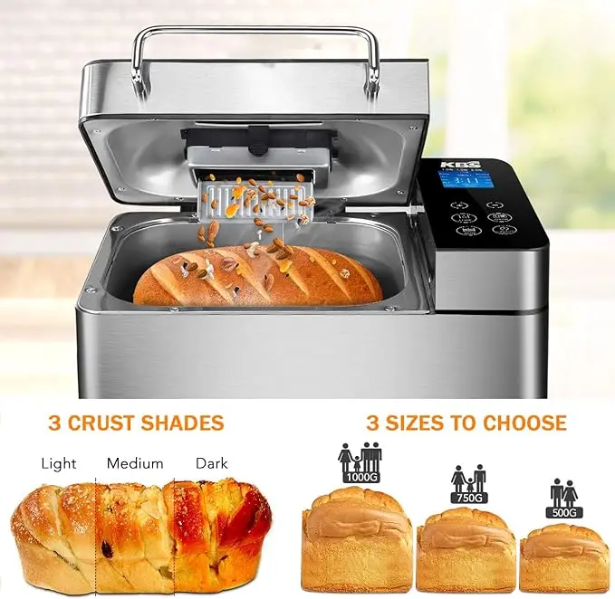 2 Lb Stainless Steel Home Led Display Electric Bread Maker Machine With 25 Smart Cooking Programs