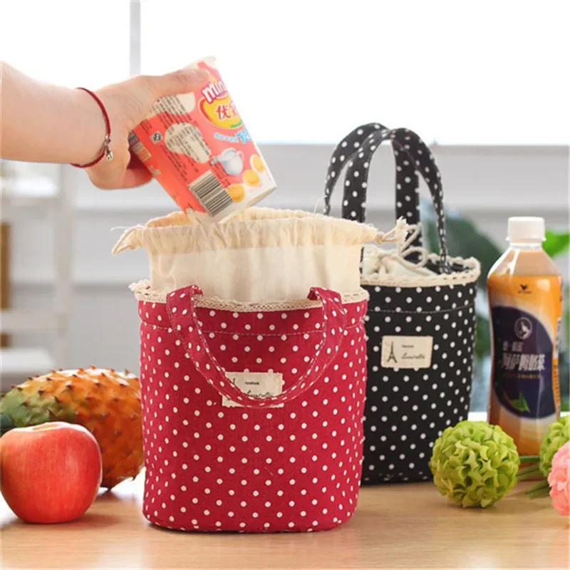 Cartoon Dot Lunch Bags Thermal Insulated Cooler Bags Women Kids Lunch Tote Fruit Foods Container Bags Bolsa Feminina