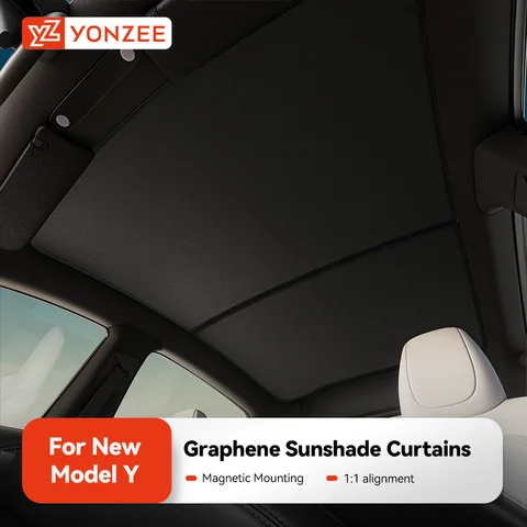 Painel Magnético de Proteção Solar para Teto Solar YZ para Tesla Model 3 Y Juniper Highland 2025-2026, Grafeno Preto, Tela Sky, Tipo Colmeia