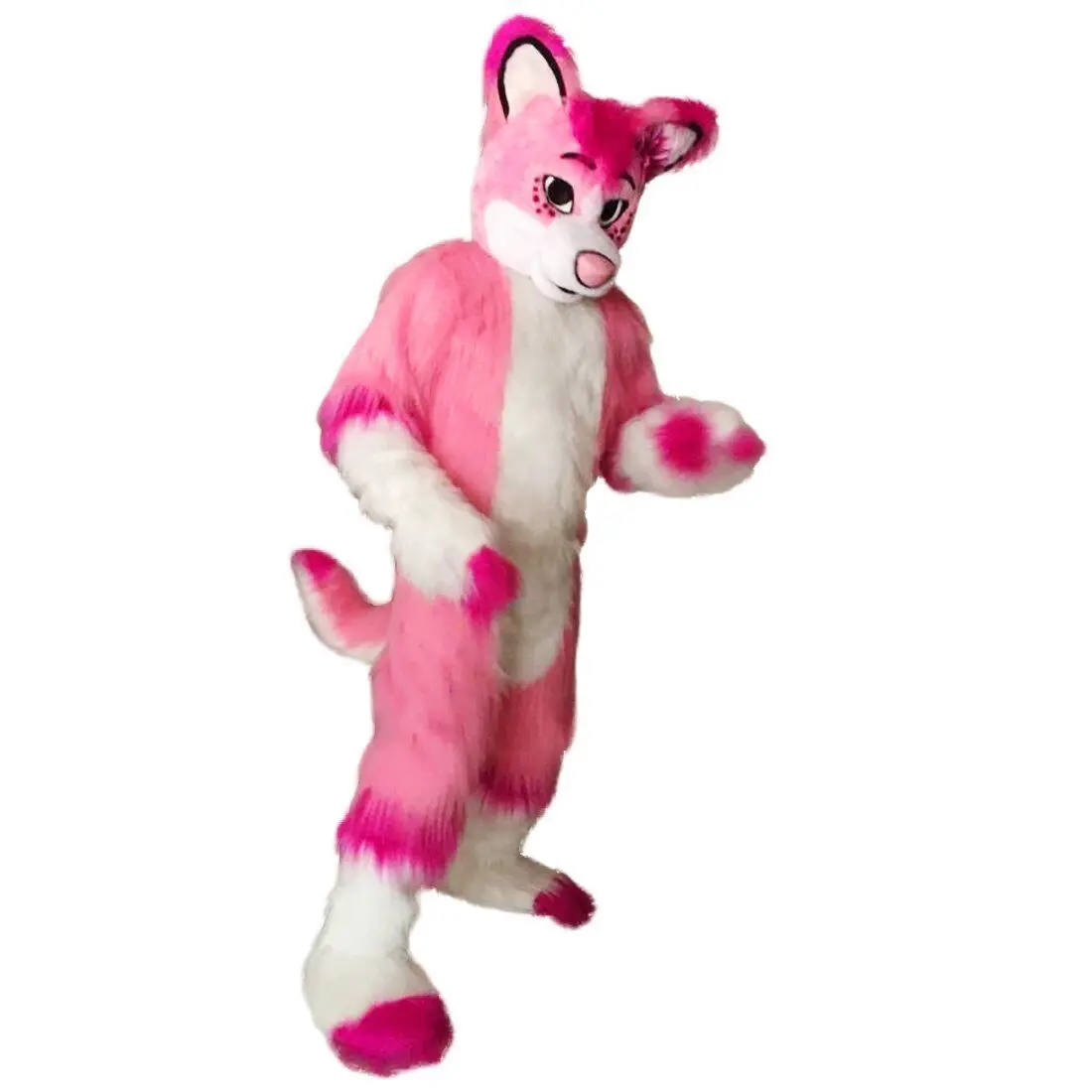 

Pink Fursuit Husky Dog Mascot Costume Luxury Long Fur Cosplay Suit Xmas Fancy Outfit Customized Size