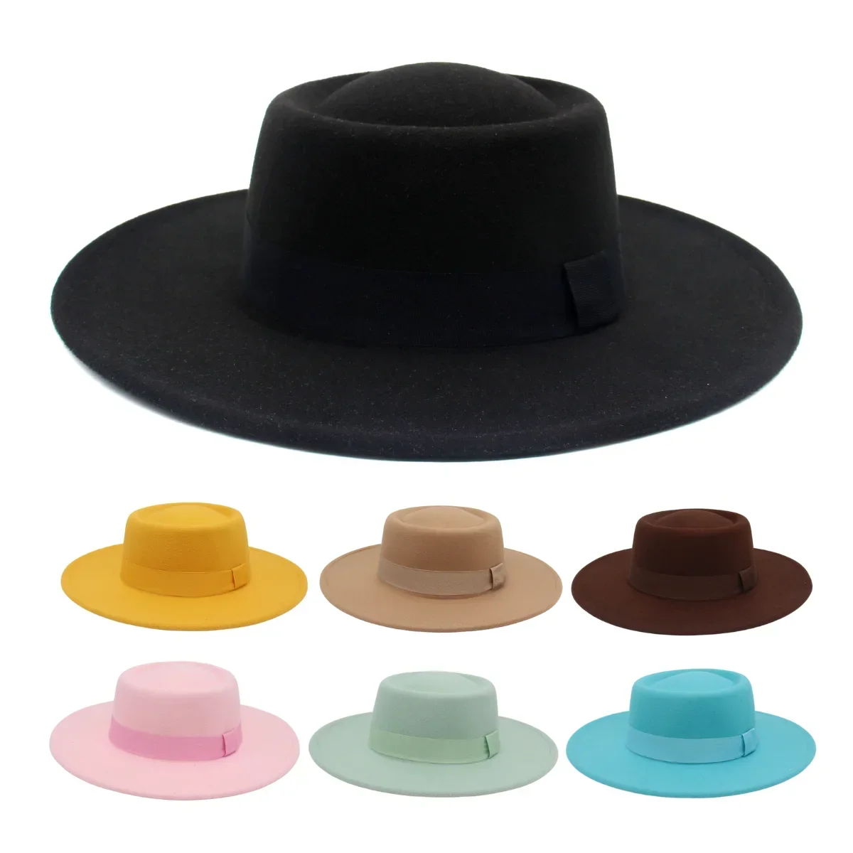 Women Black French Fedora Hat Ribbon Banquet Bowler Hat Winter Autumn Wool Jazz Men Felt Hats Elegant 8.5cm Wide Brim Dress Hat