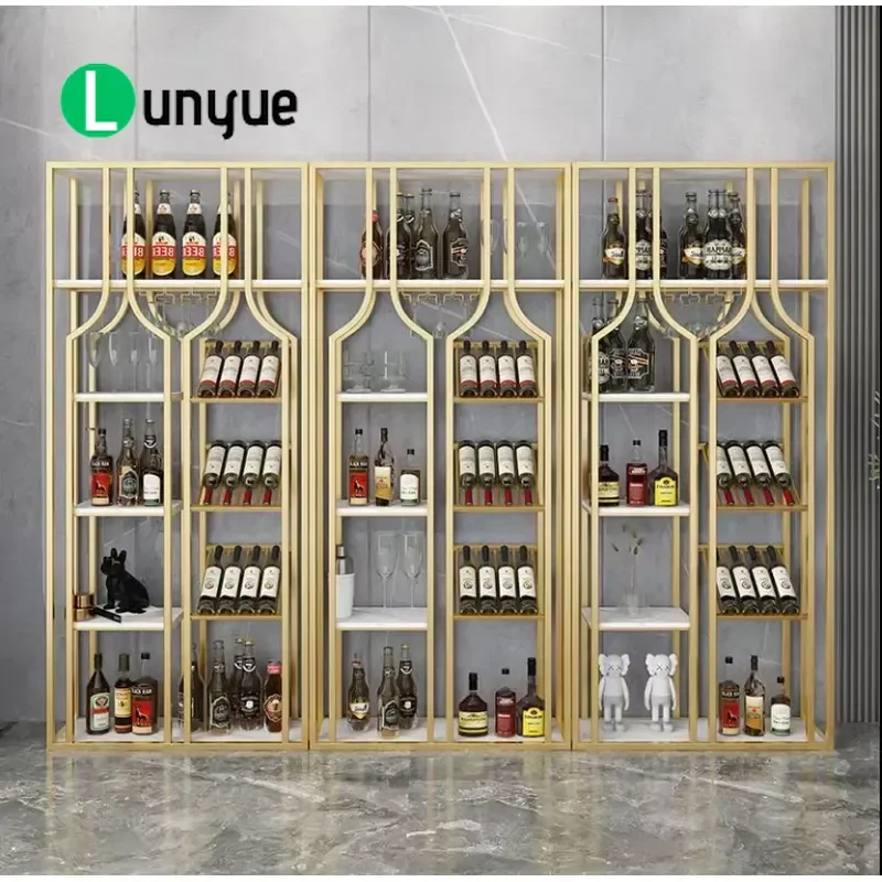 Modern Iron Wine Rack Multi Layer Wall Hanging Display Shelf for Bar Restaurant Home Contemporary Luminous Design