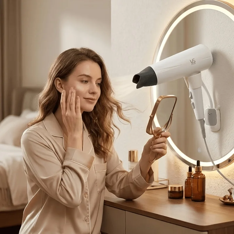 Adjustable Extended Desktop Hair Dryer Organizer, No‑Drill Wall‑Mount Rotating Hands‑Free Styling Tool Support Bracket