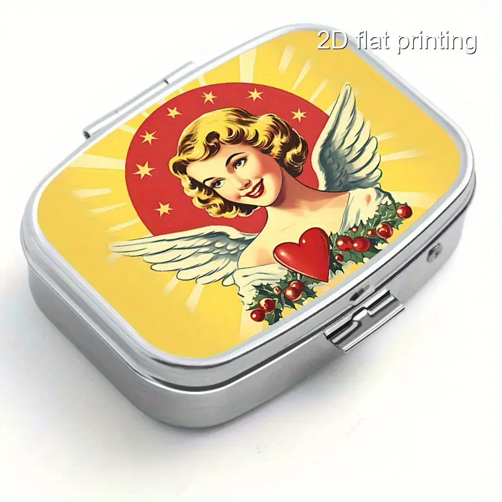 

1 шт. металлическая коробочка для таблеток Angel Square с 2 отделениями, портативный дорожный подарок