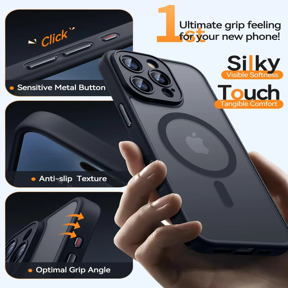 Luxury Matte Translucent Shockproof Magnetic Case For iPhone 17 Pro Max 16 15 14 Plus 13 12 11 Pro Max 17Air 16e Magsafe Cover - náhled 2