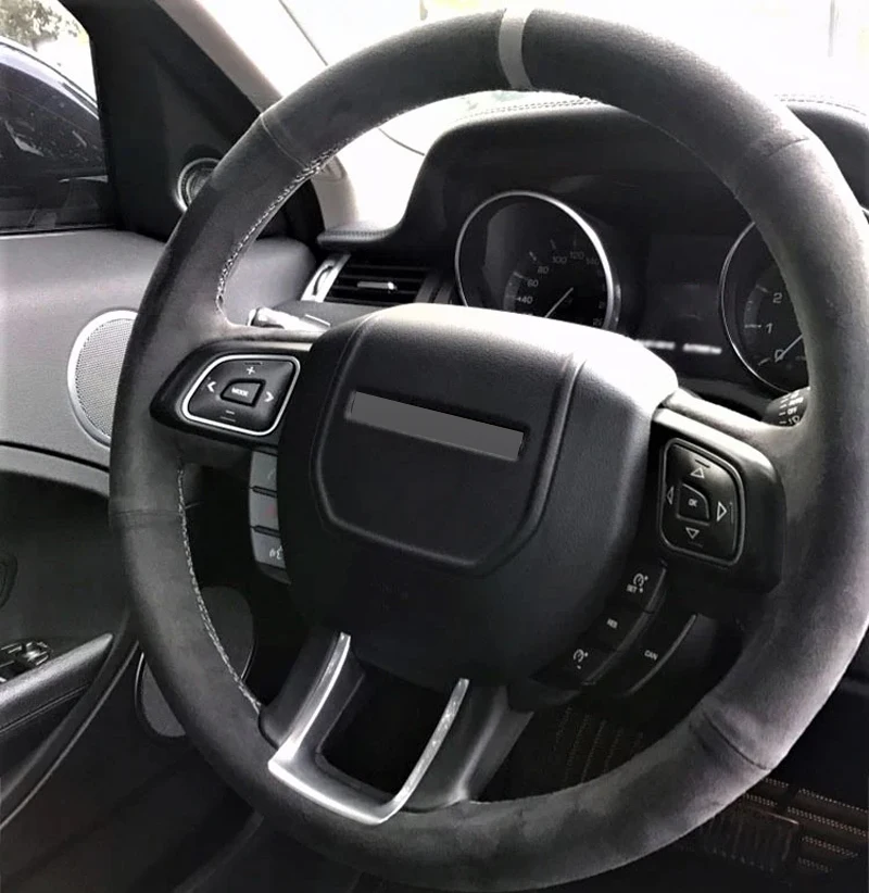 Alcantara Steering Wheel Cover Real Leather White Thread with White Stripe Car Accessoires for Land Rover RANGE ROVER EVOQUE