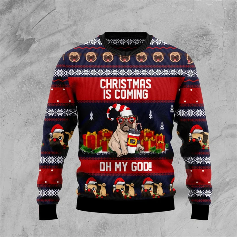 Cute Pet Dog Graphic Ugly Christmas Sweatshirts Mens Funny Dogs Xmas Sweater Fashion Animals Pattern Pullovers Loose Tracksuit