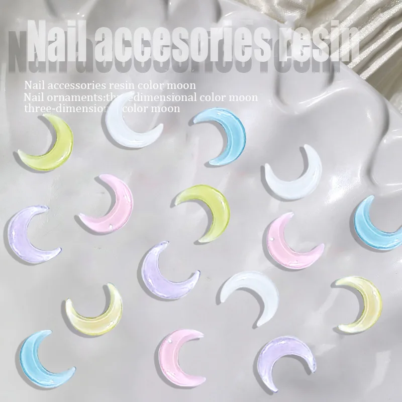 20Pcs Resin Moon Nail Art Charm Crescent Parts Ice Sailor Clear Rhinestone Nails Accessories 3D DIY Manicure Decorations 9*7.5MM