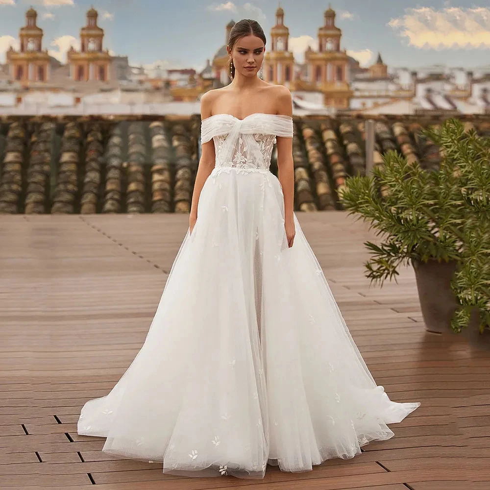 

Elegant Wedding Dresses For Women New 2023 Sweetheart Off Shoulder High Split Lace Appliques Simple Lace Backless Custom Made