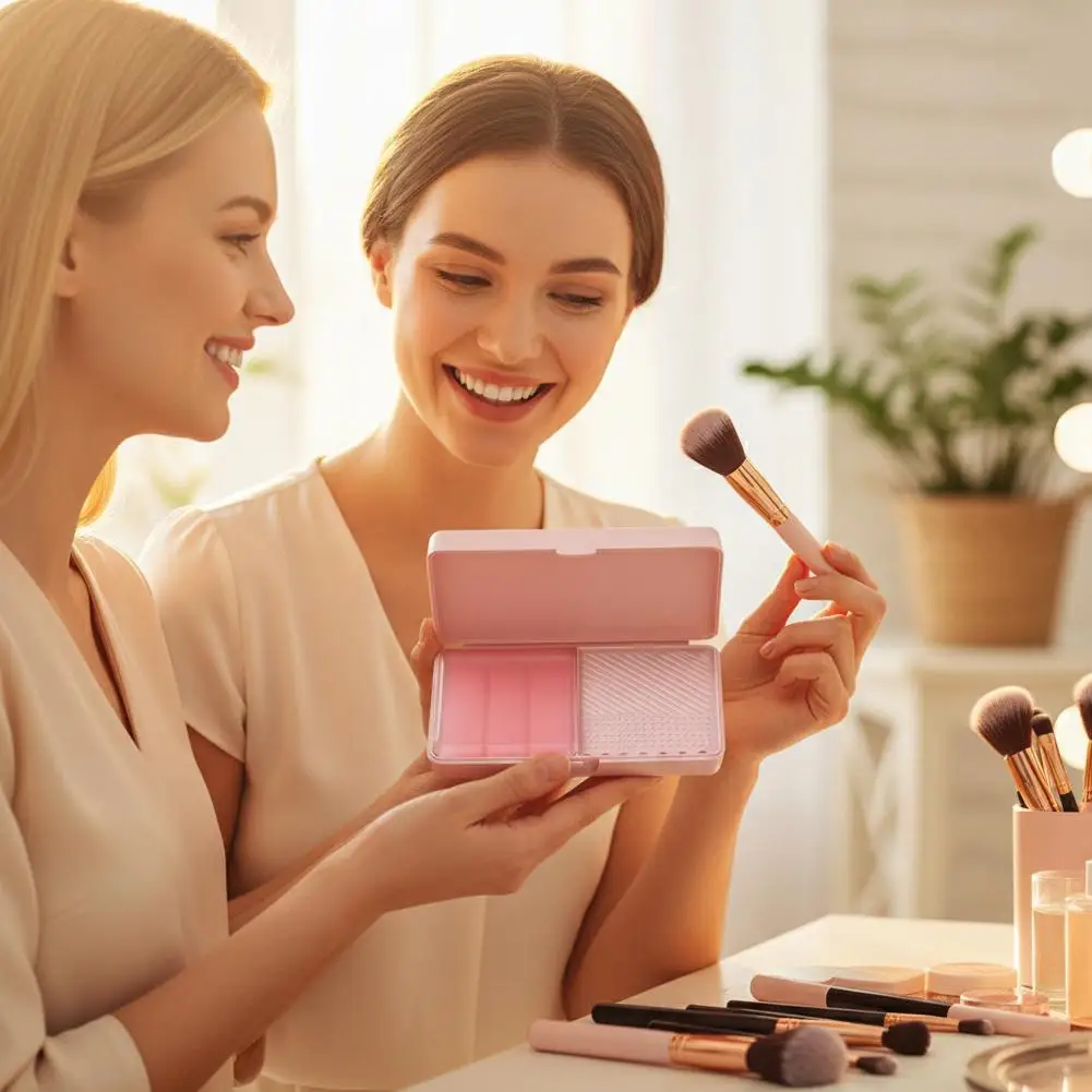 Makeup Brush Cleaner Soap Box Compact Portable Storage With Drainage Holes Multi Texture Washing Area Efficient Cleaning Tool