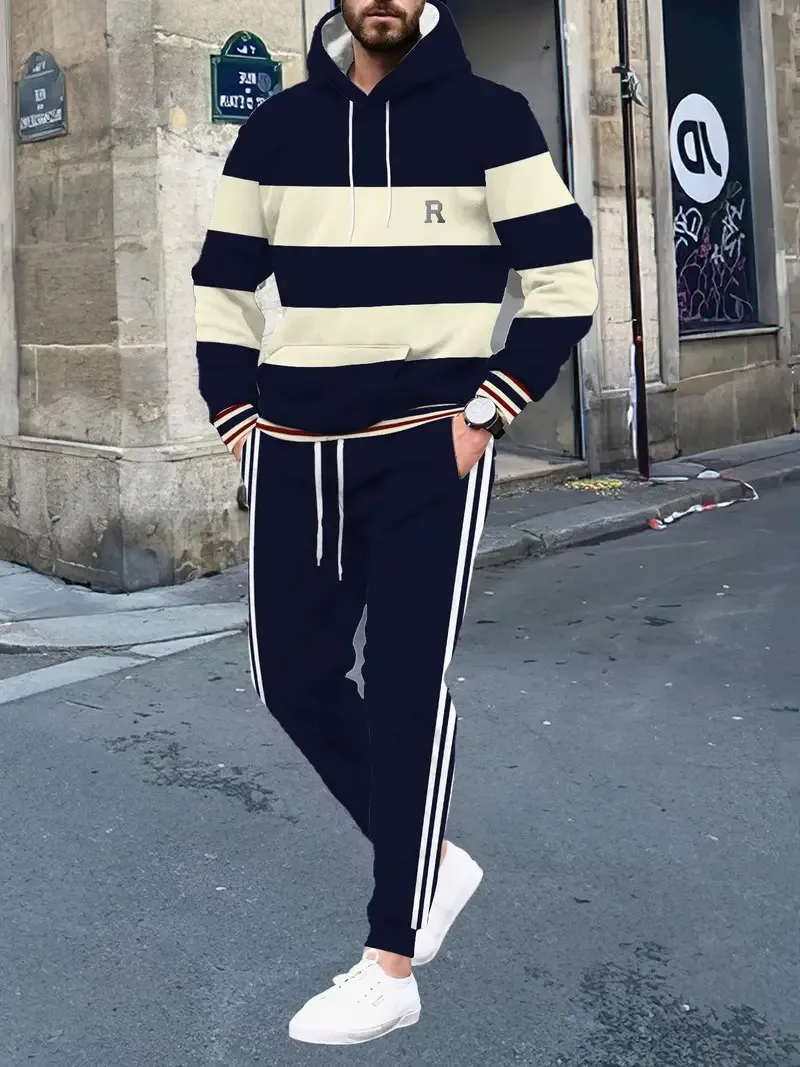 

The new men's sweatshirt set for Spring and Autumn 2025 is comfortable soft casual and fashionable with striped prints