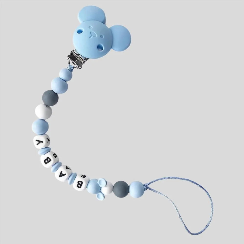 Mouse Custom Name Pacifier Chain Personalized Silicone Bead Dummy Holder Teething Anti‑Drop Strap for Pacifier Teether Toy