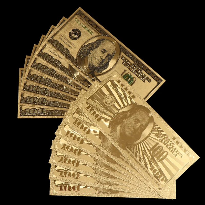 1 قطعة فاتورة الذهب الأوراق النقدية الذهبية الملونة عملة تذكارية الذهب احباط عملة 100 دولار