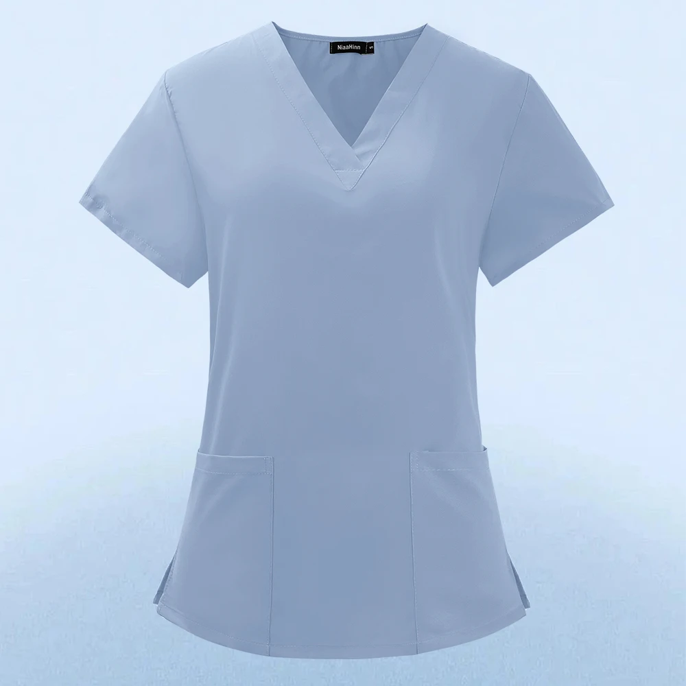 Effen kleur verpleegkundig werk scrub dames korte mouwen v-hals uniform verpleegkundige uniform beschermende kleding medewerker lab tops