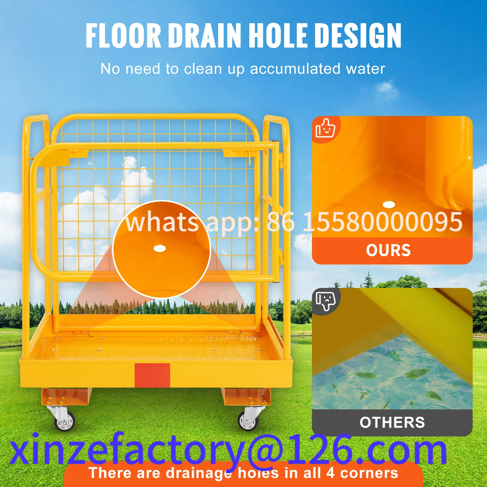 Plataforma de seguridad plegable personalizable de la jaula de seguridad del carretilla elevadora de 1200 libras con las ruedas giratorias bloqueables