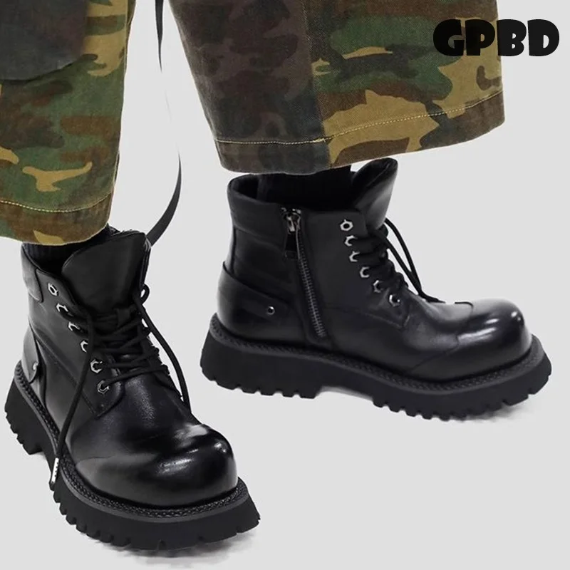 GPBD Mountain Boot Outdoor Thick-soled Large Top High Rise Retro Style Men's Boots for Autumn 2025 Trend Model Derby Boots