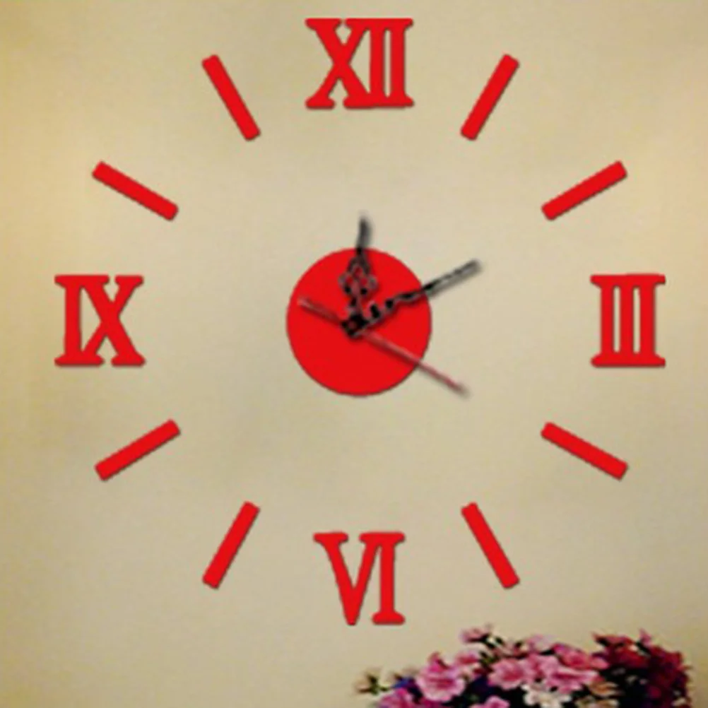 

3D Modern Frameless Wall Clock Large Mirror Surface Effect DIY Wall Clock for Home Living Room Bedroom Decoration Red